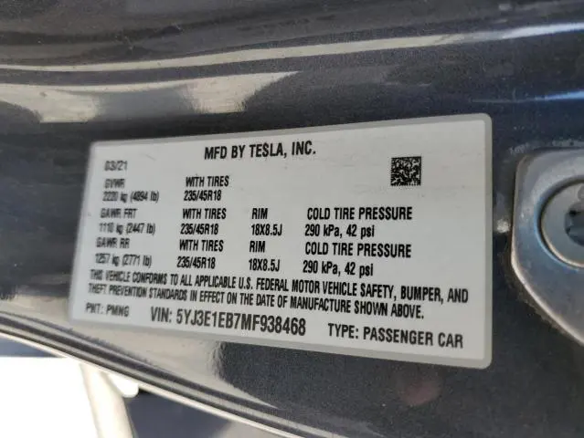 2021 TESLA MODEL 3   