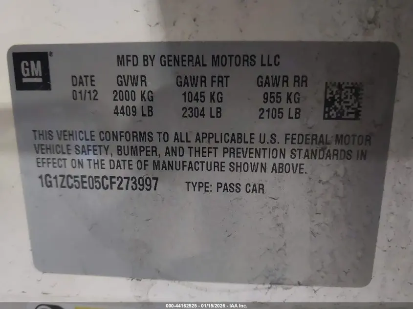 2012 CHEVROLET MALIBU 1LT