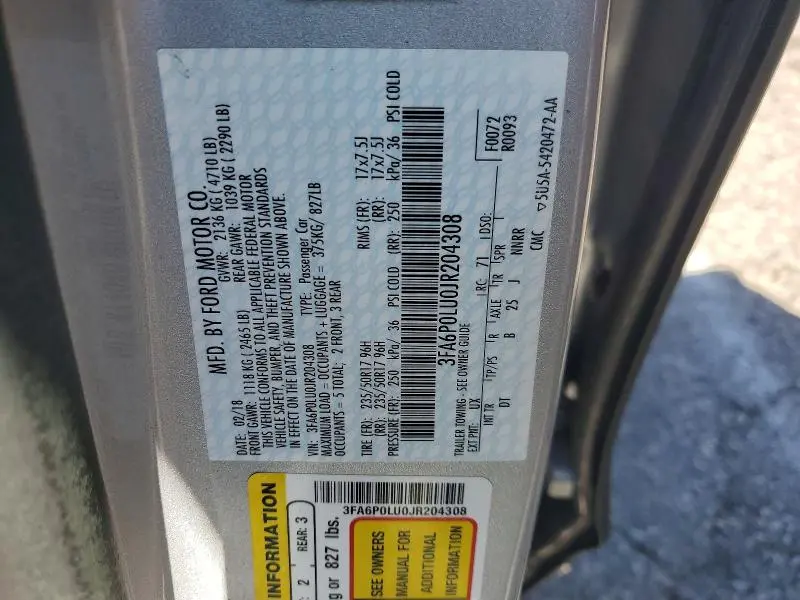 2018 FORD FUSION SE HYBRID  