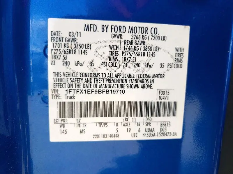 2011 FORD F150 SUPER CAB  