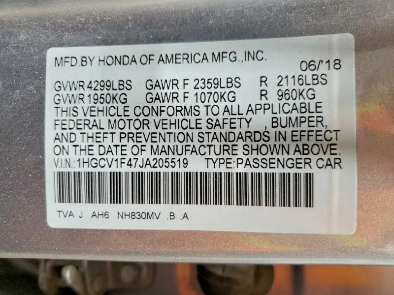 2018 HONDA ACCORD EX  