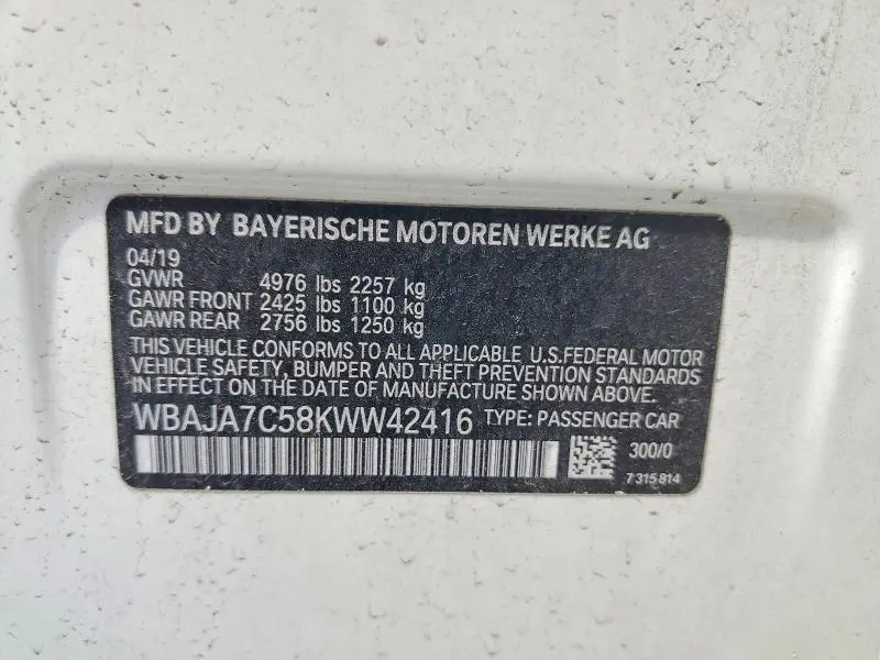 2019 BMW 530 XI  