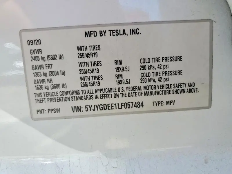 2020 TESLA MODEL Y   