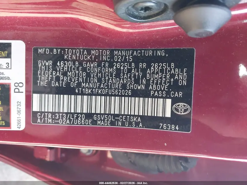 2015 TOYOTA CAMRY XSE V6
