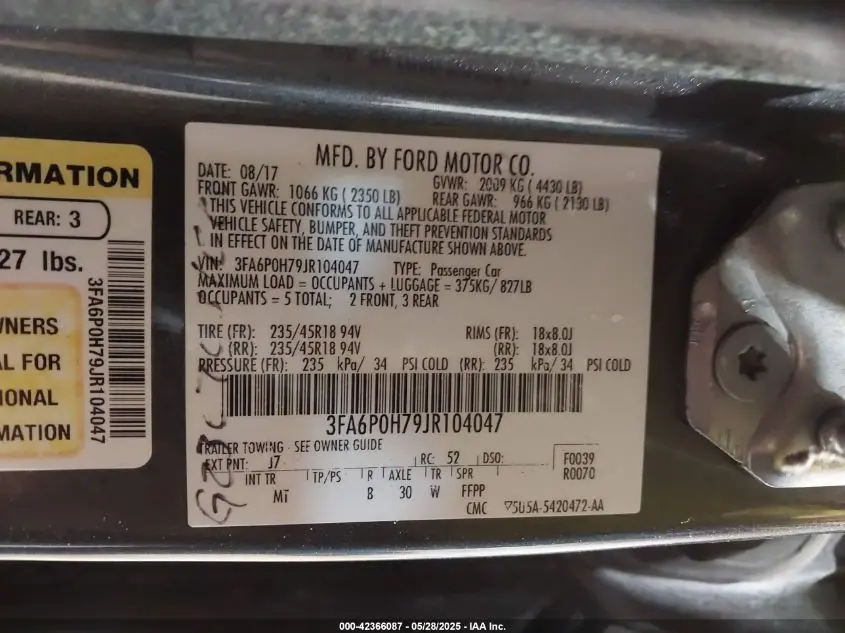 2018 FORD FUSION SE