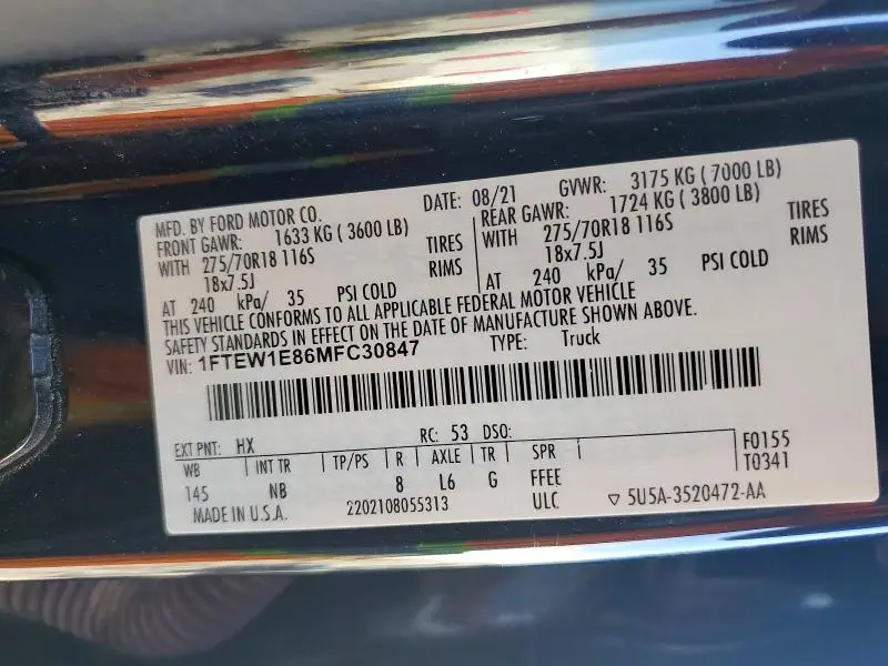 2021 FORD F150 SUPERCREW  