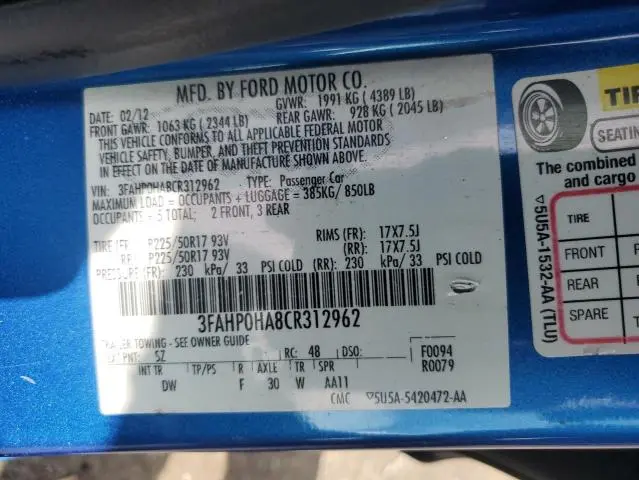 2012 FORD FUSION SE  