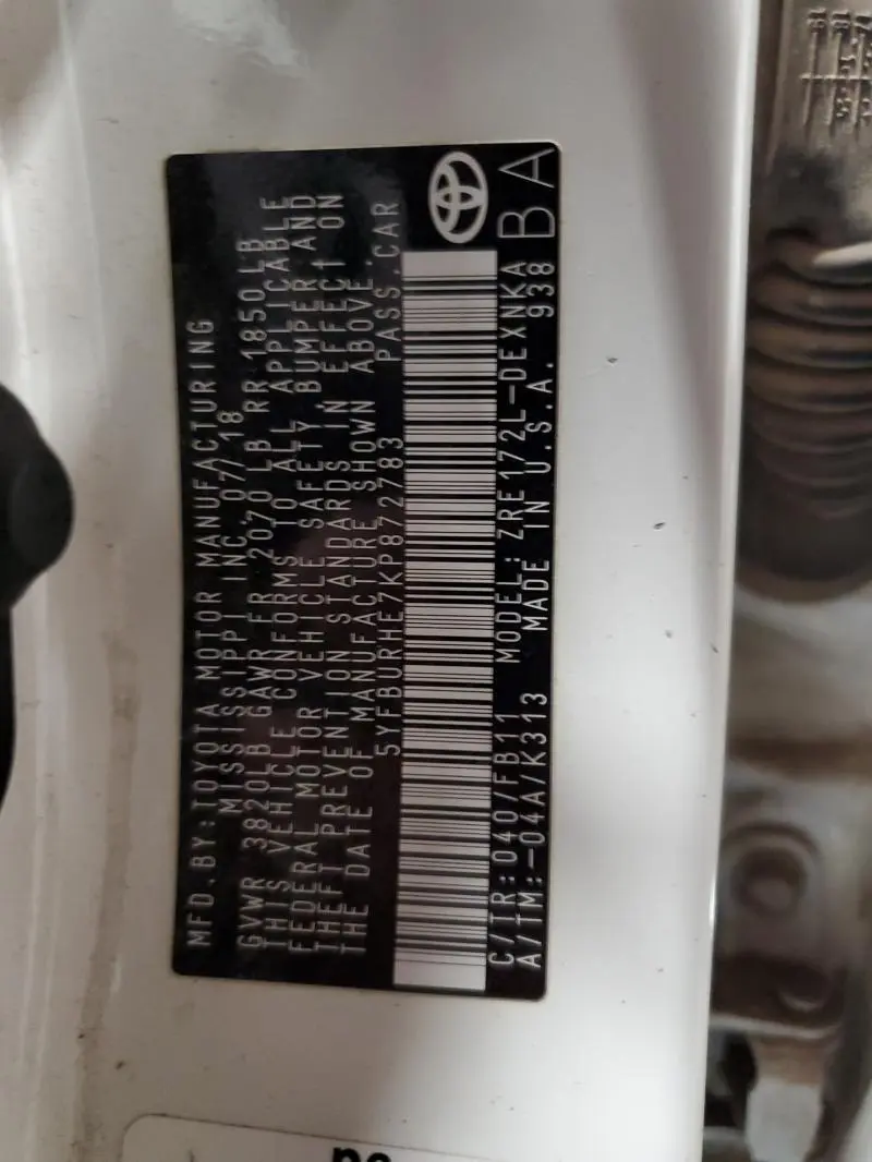 2019 TOYOTA COROLLA L  