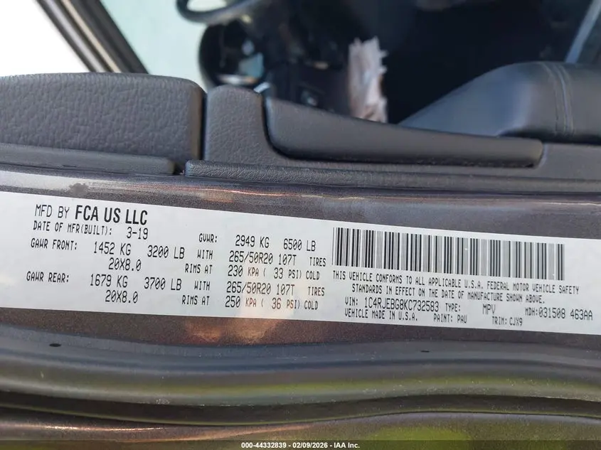 2019 JEEP GRAND CHEROKEE LIMITED 4X2