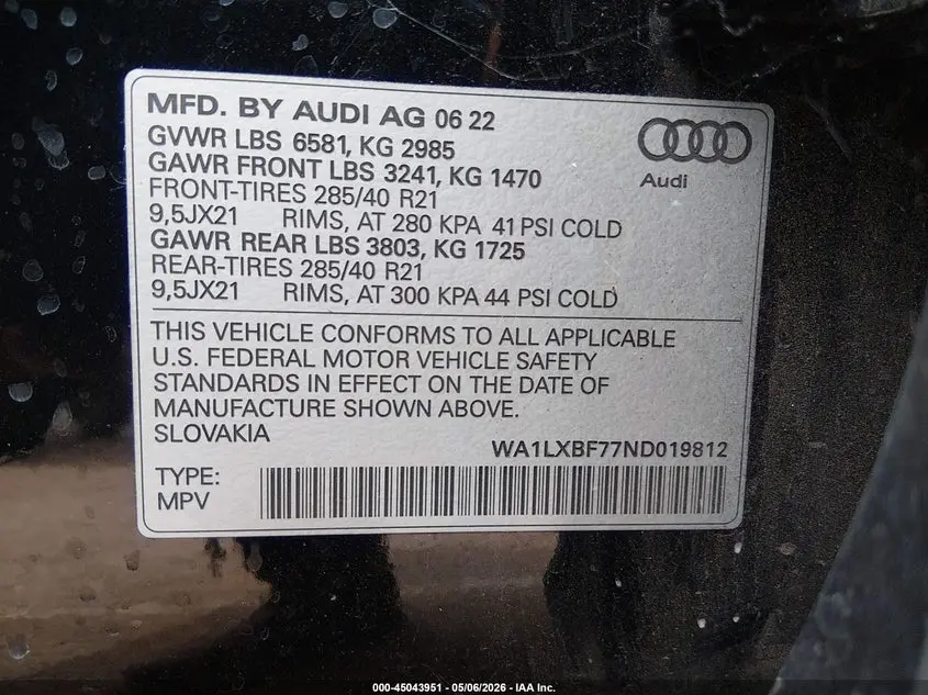 2022 AUDI Q7 PREMIUM PLUS 55 TFSI QUATTRO TIPTRONIC