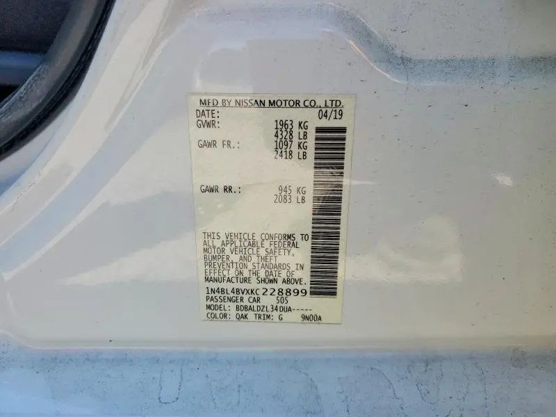 2019 NISSAN ALTIMA S  