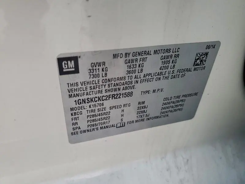 2015 CHEVROLET TAHOE K1500 LTZ  