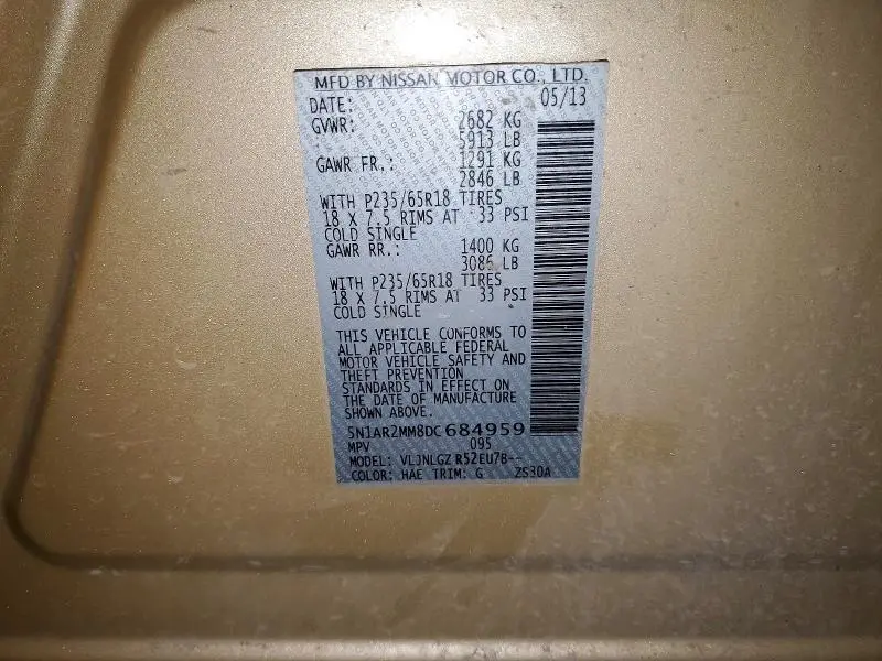 2013 NISSAN PATHFINDER S  