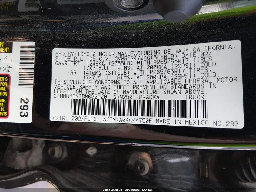 2011 TOYOTA TACOMA BASE V6