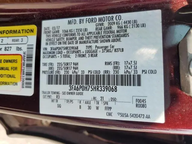 2017 FORD FUSION SE  