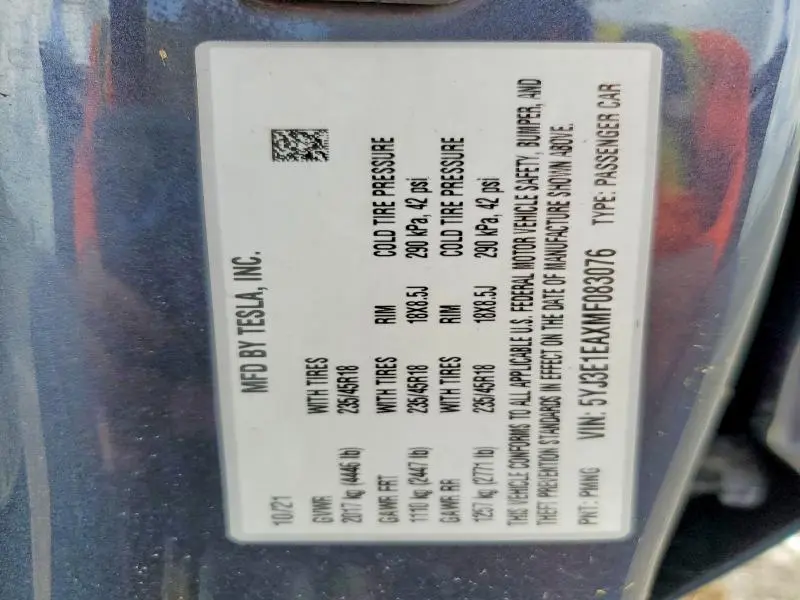 2021 TESLA MODEL 3   