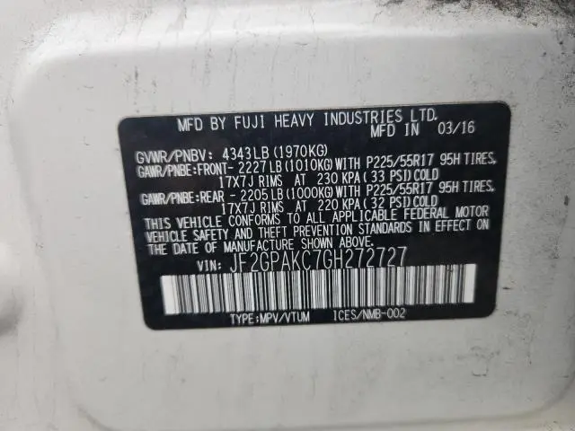 2016 SUBARU CROSSTREK LIMITED  