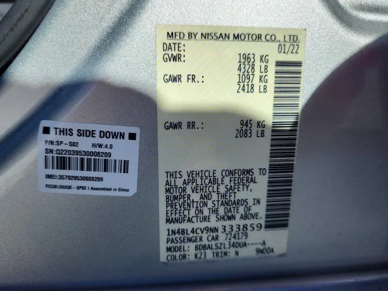 2022 NISSAN ALTIMA SR  