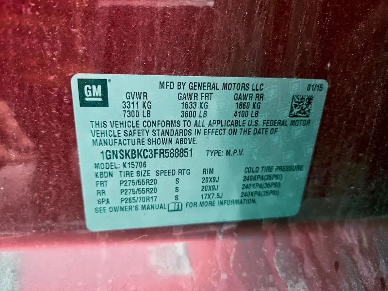 2015 CHEVROLET TAHOE K1500 LT  