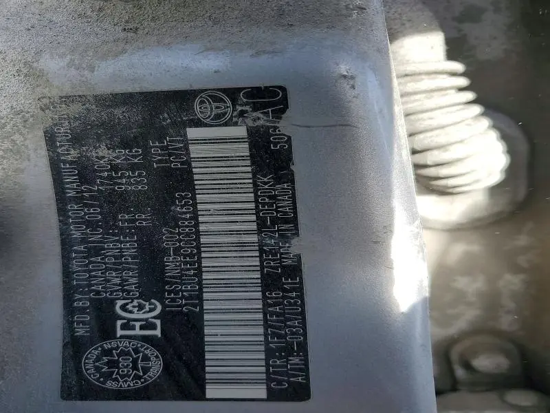 2012 TOYOTA COROLLA BASE  