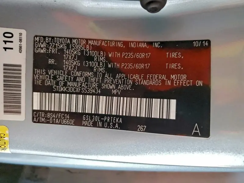 2015 TOYOTA SIENNA LE 8-PASSENGER  