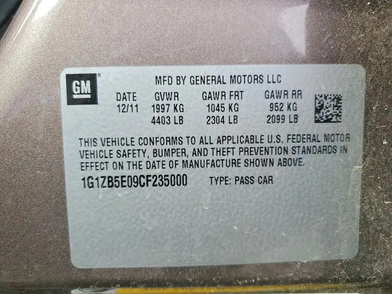 2012 CHEVROLET MALIBU LS  