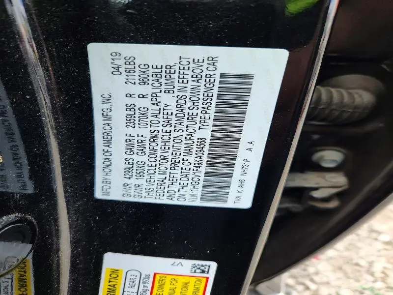 2019 HONDA ACCORD EX  