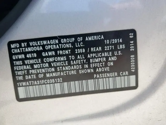 2015 VOLKSWAGEN PASSAT S