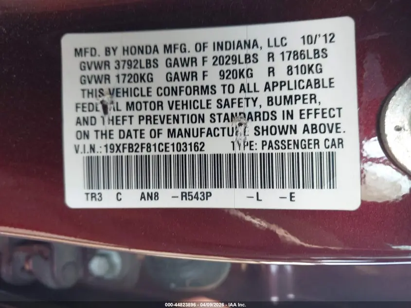 2012 HONDA CIVIC EX