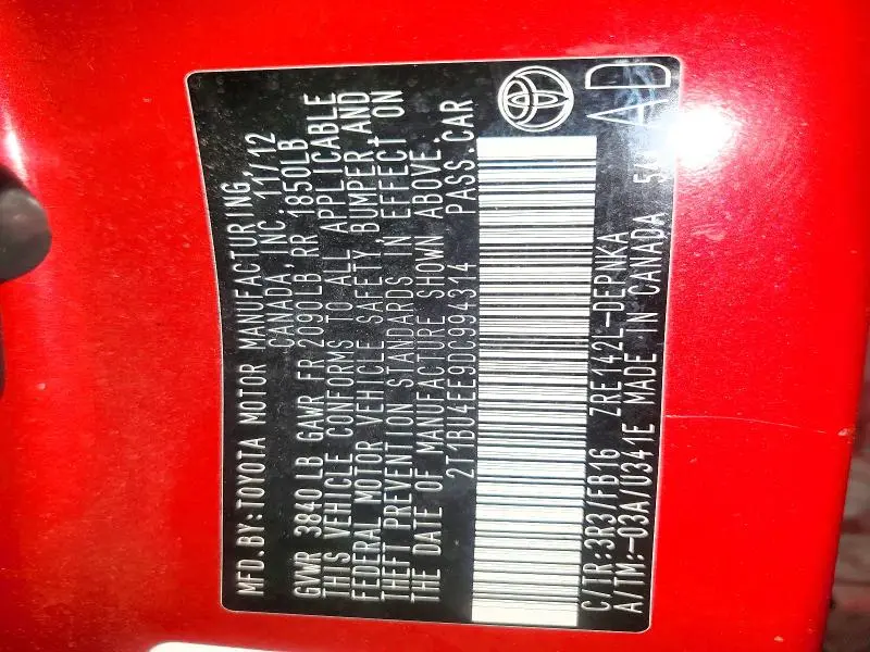 2013 TOYOTA COROLLA BASE  