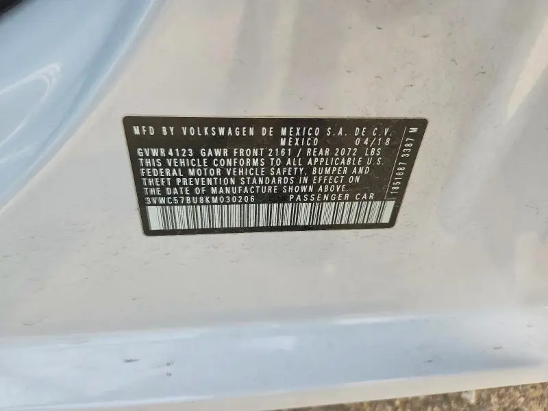 2019 VOLKSWAGEN JETTA S  