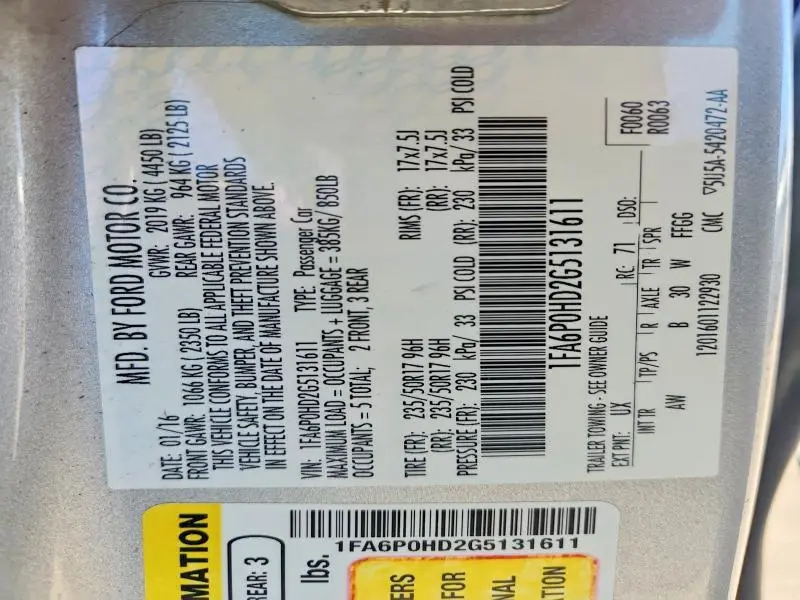 2016 FORD FUSION SE  
