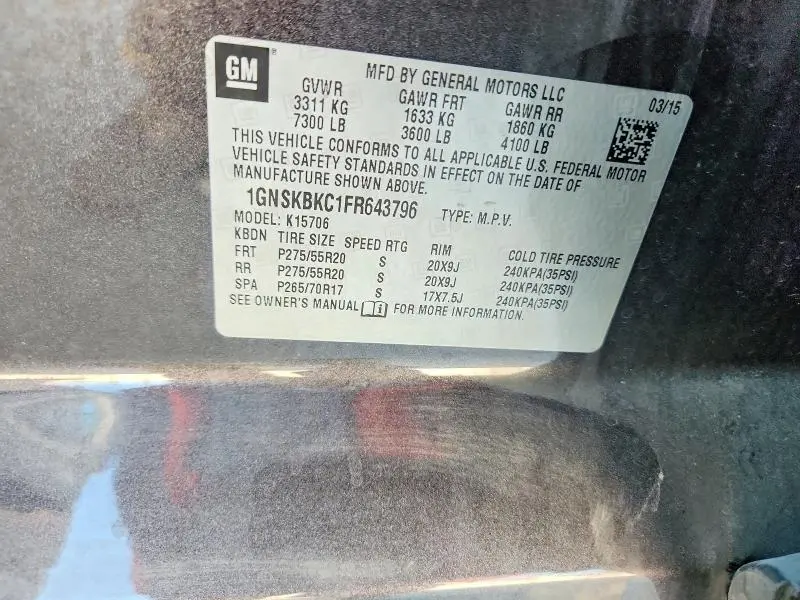 2015 CHEVROLET TAHOE K1500 LT  