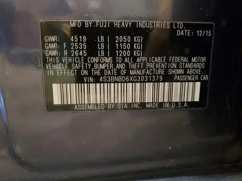 2016 SUBARU LEGACY 2.5I PREMIUM  