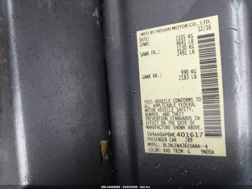 2017 NISSAN MAXIMA 3.5 SL