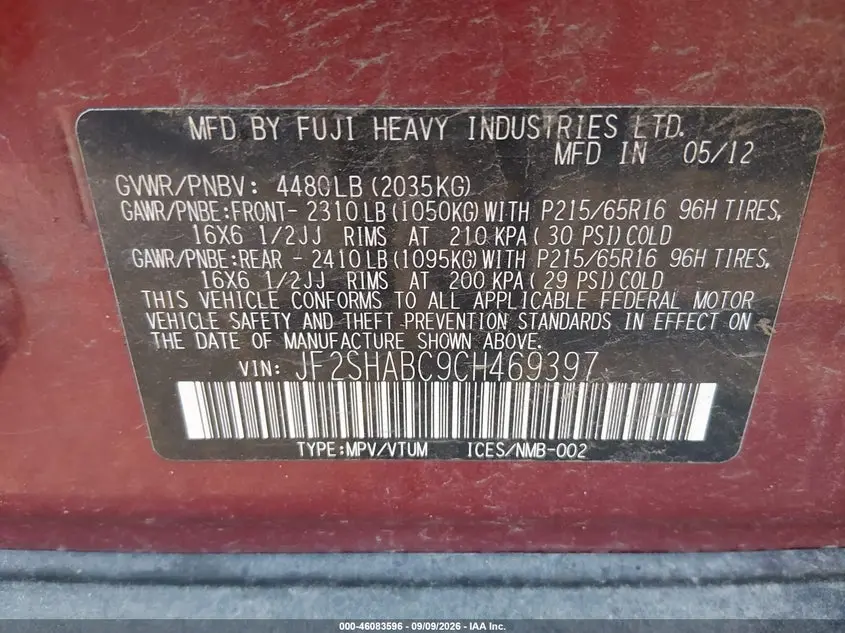 2012 SUBARU FORESTER 2.5X