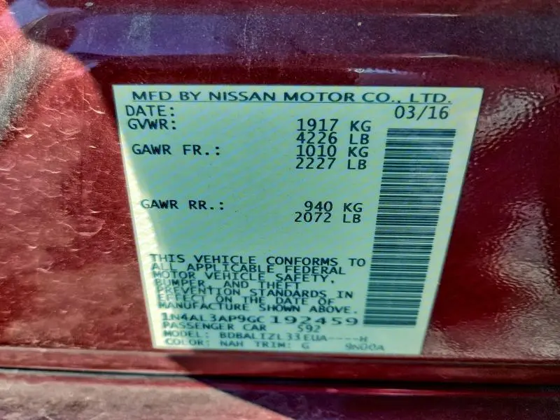 2016 NISSAN ALTIMA 2.5  