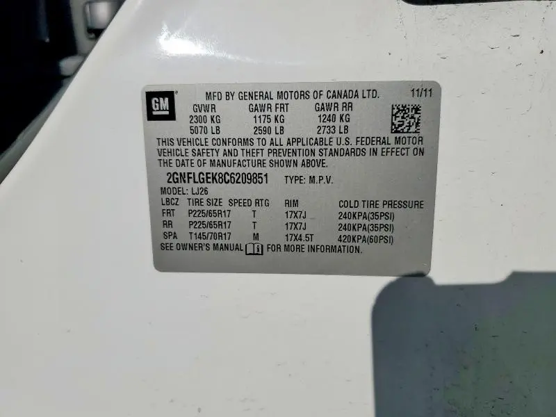 2012 CHEVROLET EQUINOX LTZ  