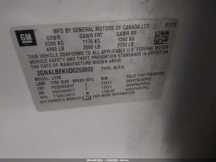 2013 CHEVROLET EQUINOX LS