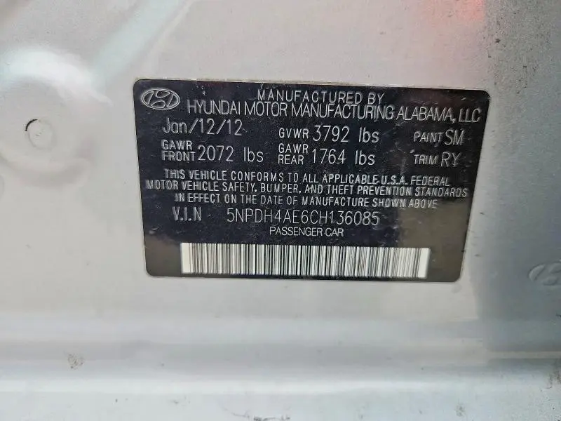 2012 HYUNDAI ELANTRA LIMITED  
