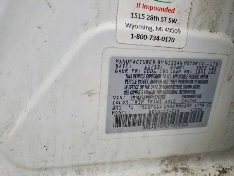 2015 NISSAN SENTRA S  