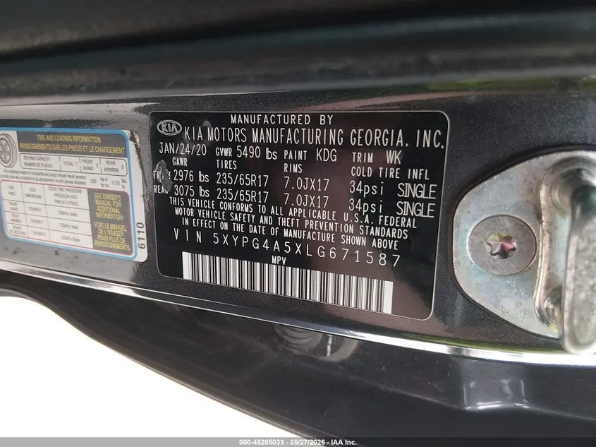 2020 KIA SORENTO 3.3L LX