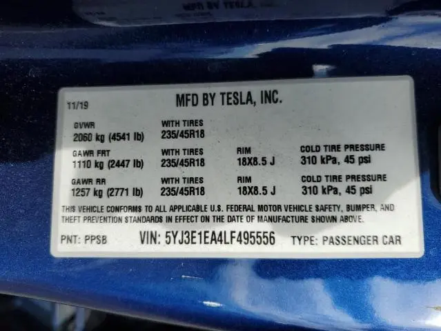 2020 TESLA MODEL 3   