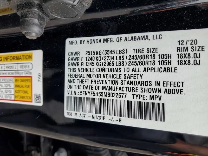2021 HONDA PILOT EXL  