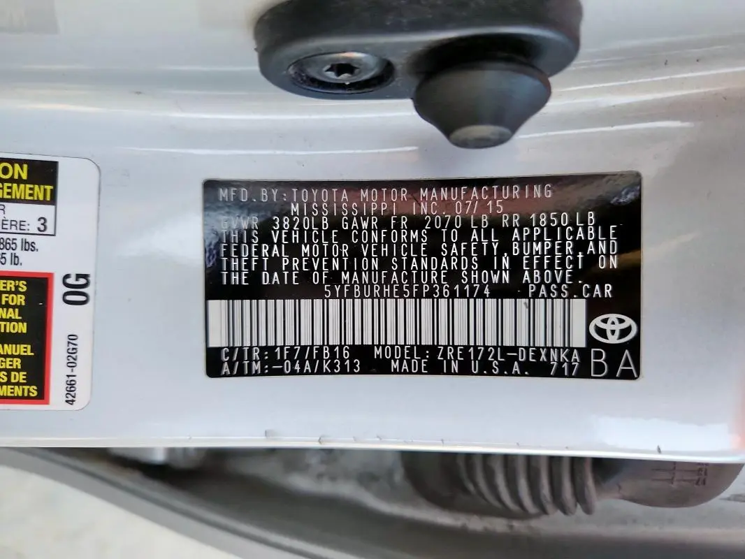 2015 TOYOTA COROLLA L  