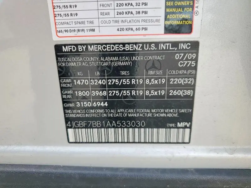 2010 MERCEDES-BENZ GL 450 4MATIC  