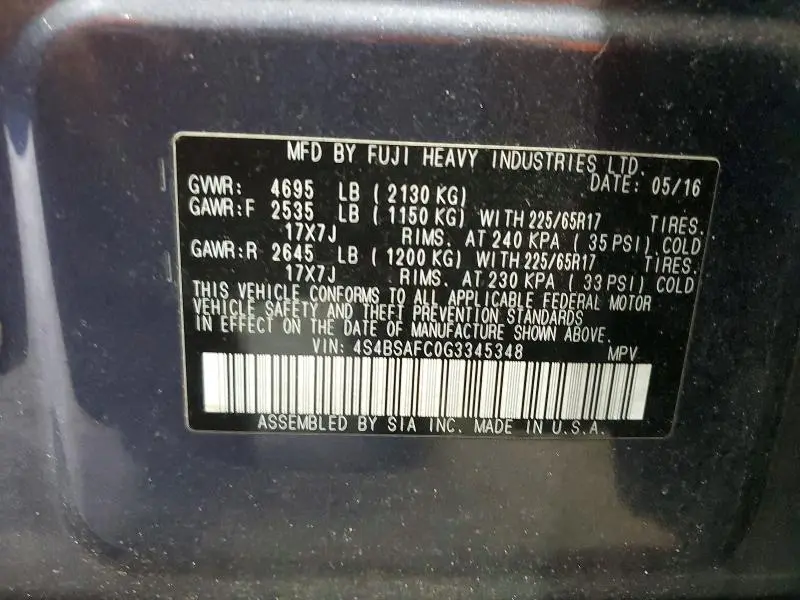 2016 SUBARU OUTBACK 2.5I PREMIUM  
