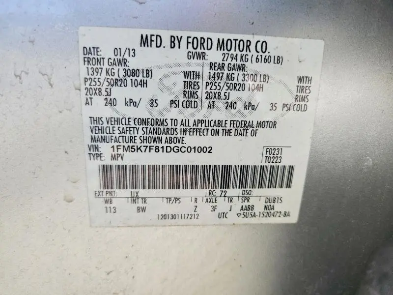 2013 FORD EXPLORER LIMITED  