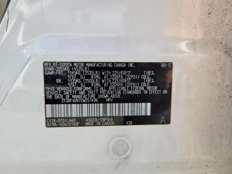 2012 TOYOTA RAV4 LIMITED  
