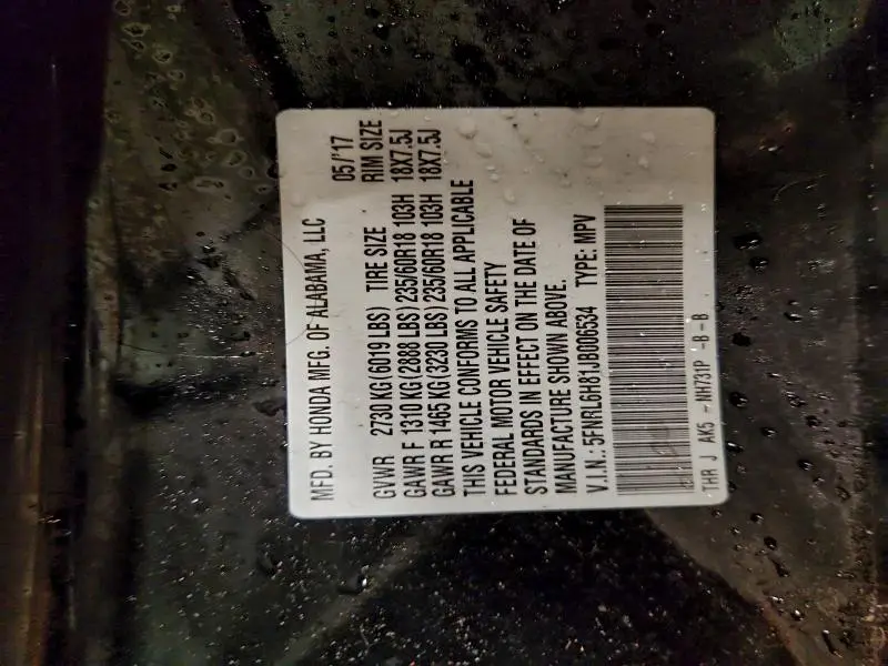 2018 HONDA ODYSSEY TOURING  